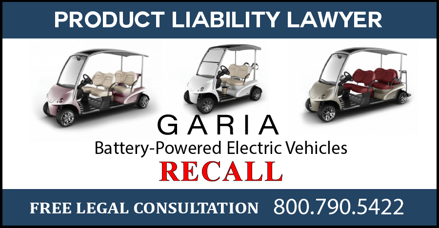 garia golf electric vehicles recall fire risk fuse overheat melt risk hazard product liability lawyer compensation sue