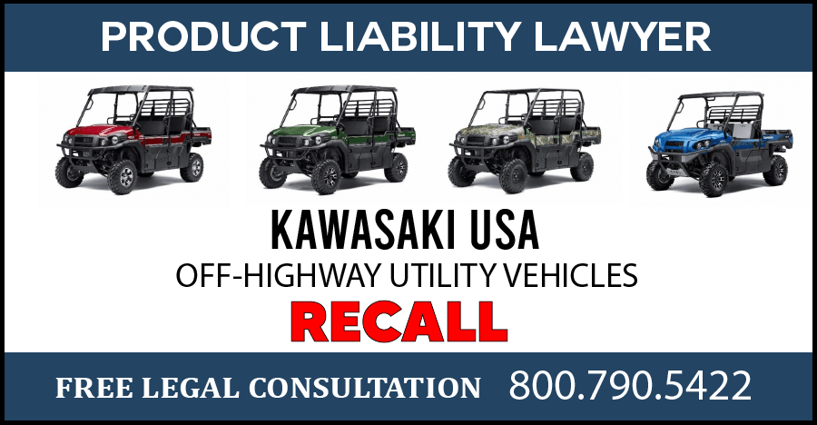 kawasaki off highway utility vehicles recall steering wheel defect crash product liability compensation sue