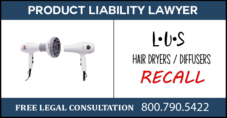 lus hair dryer diffuser recall shock electrocution risk hazard medical expenses damages maximum compensation sue