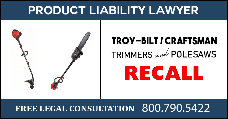 mtd southwest troy bilt craftsman trimmers polesaw recall product liability laceration risk compensation sue