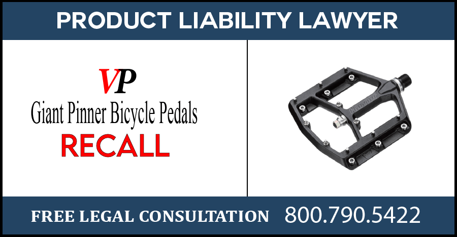 vp harrier giant pinner bicycle pedals recall product liability lawyer injury risk compensation sue defective
