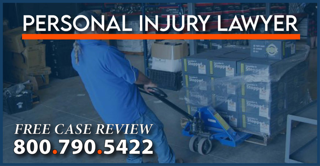 Pallet Jack Warehouse Injury incident lawyer accident attorney compensation medical expense sue