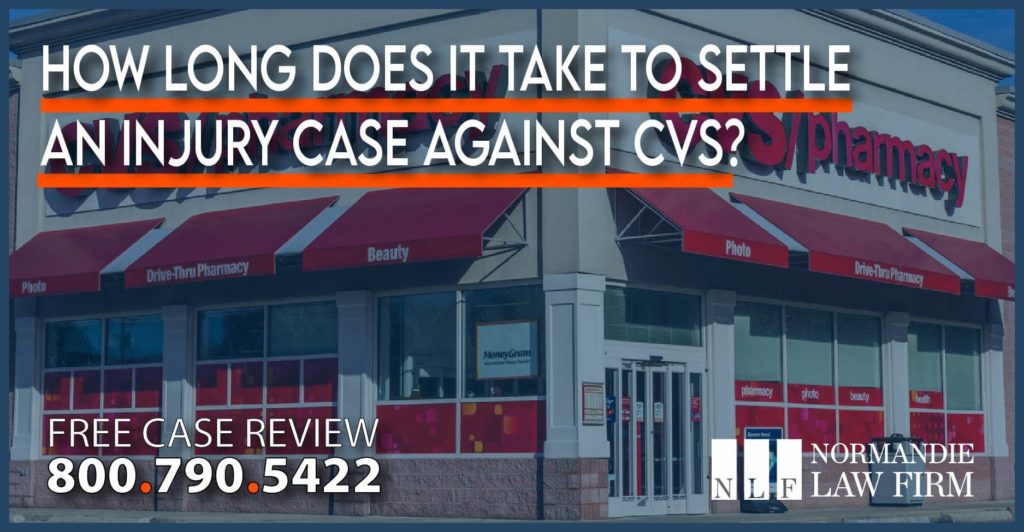 How long does it take to settle an injury case against CVS lawyer attorney personal injury incident accident sue lawsuit
