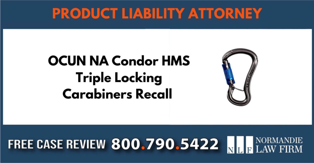 OCUN NA Condor HMS Triple Locking Carabiners Recall Class Action Lawsuit sue compensation attorney lawyer